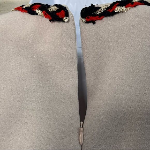 Korean A-Line Mini Length Dress Color Beige Threads Color Red Blue, Size S. - Picture 6 of 10